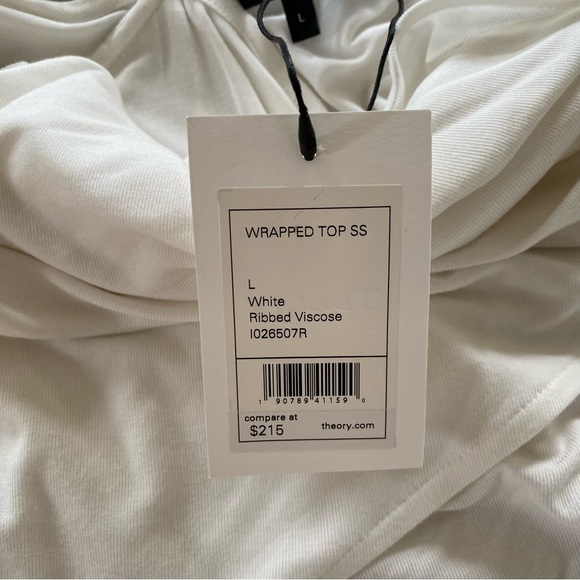 Theory Wrapped Top SS Ribbed Viscose in White - Picture 6 of 7